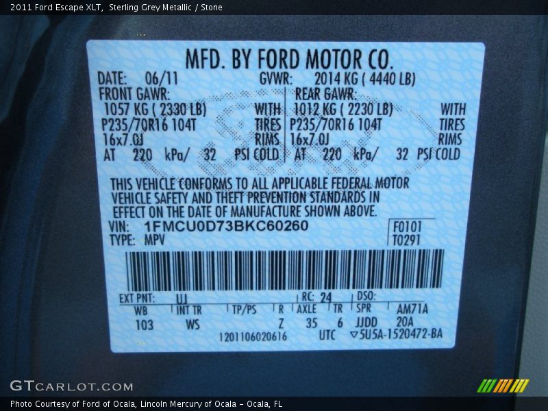 Sterling Grey Metallic / Stone 2011 Ford Escape XLT