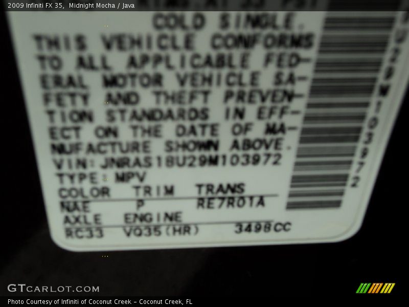 Midnight Mocha / Java 2009 Infiniti FX 35