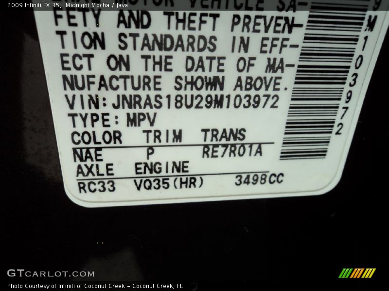 2009 FX 35 Midnight Mocha Color Code NAE