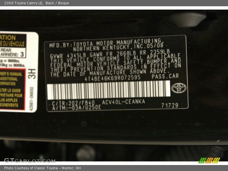 Black / Bisque 2009 Toyota Camry LE