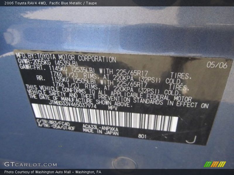 Pacific Blue Metallic / Taupe 2006 Toyota RAV4 4WD