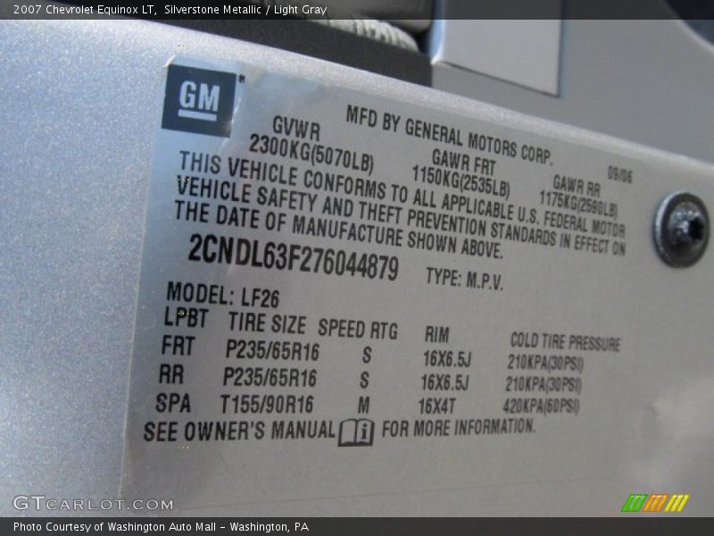 Silverstone Metallic / Light Gray 2007 Chevrolet Equinox LT