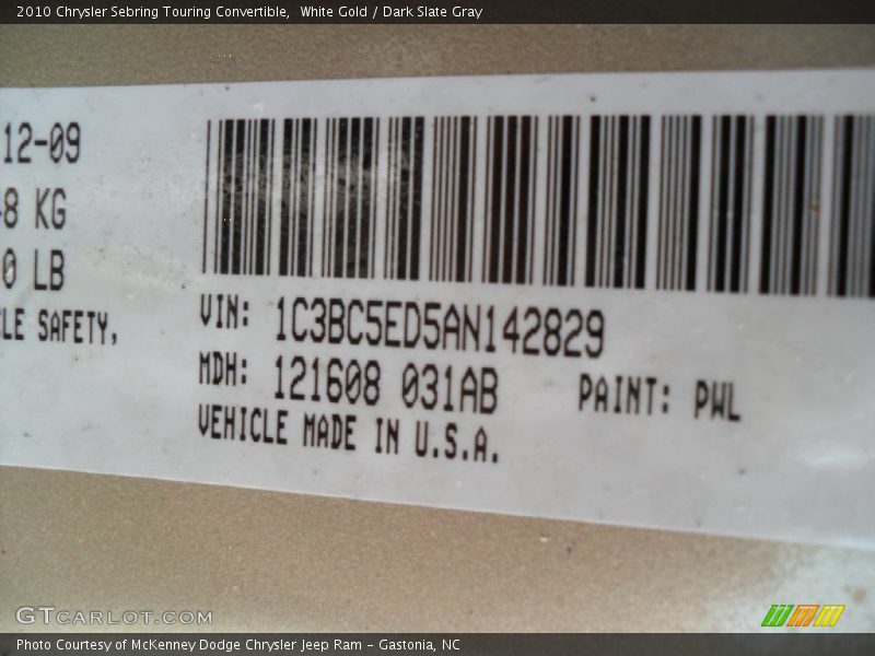 White Gold / Dark Slate Gray 2010 Chrysler Sebring Touring Convertible