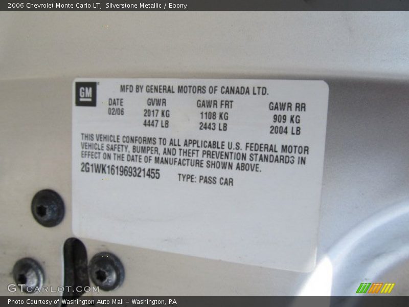 Silverstone Metallic / Ebony 2006 Chevrolet Monte Carlo LT