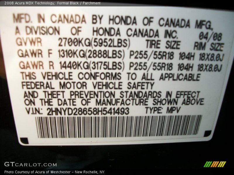 Formal Black / Parchment 2008 Acura MDX Technology