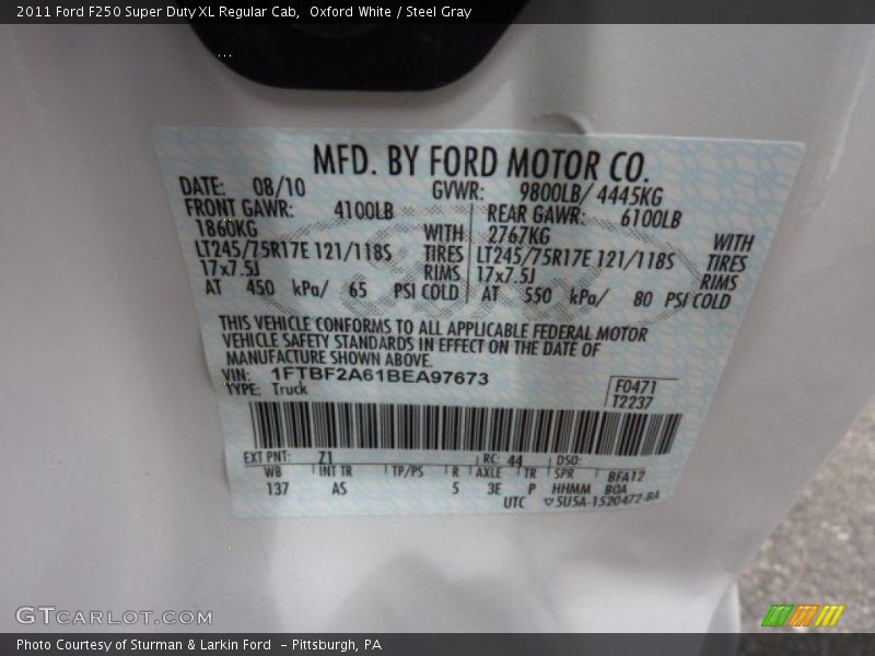 Oxford White / Steel Gray 2011 Ford F250 Super Duty XL Regular Cab