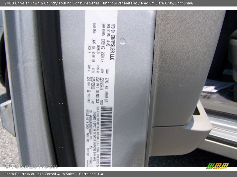 Bright Silver Metallic / Medium Slate Gray/Light Shale 2008 Chrysler Town & Country Touring Signature Series