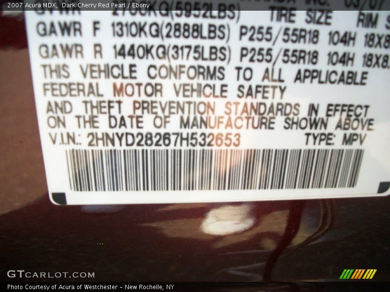 Dark Cherry Red Pearl / Ebony 2007 Acura MDX