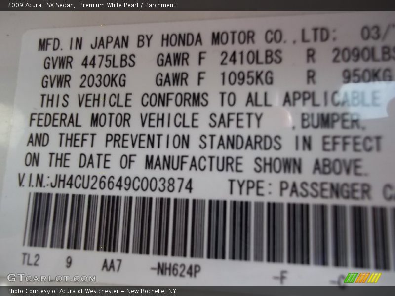 Premium White Pearl / Parchment 2009 Acura TSX Sedan