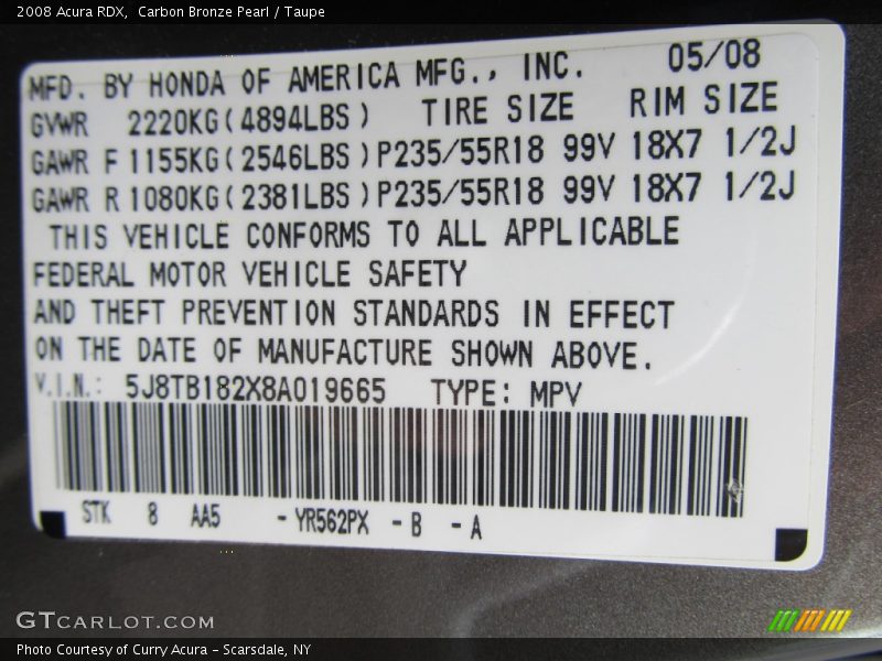 Carbon Bronze Pearl / Taupe 2008 Acura RDX