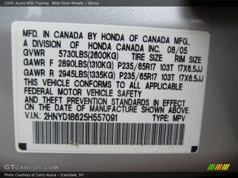 Billet Silver Metallic / Ebony 2005 Acura MDX Touring