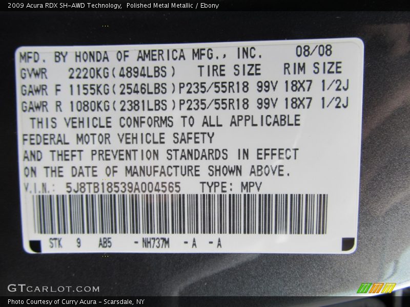 Polished Metal Metallic / Ebony 2009 Acura RDX SH-AWD Technology