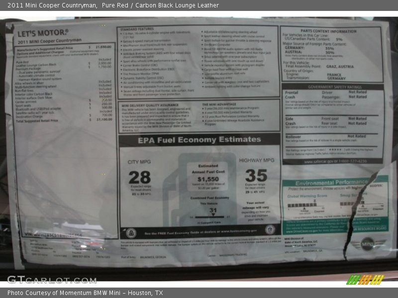  2011 Cooper Countryman Window Sticker