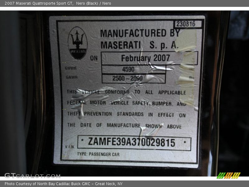 Nero (Black) / Nero 2007 Maserati Quattroporte Sport GT