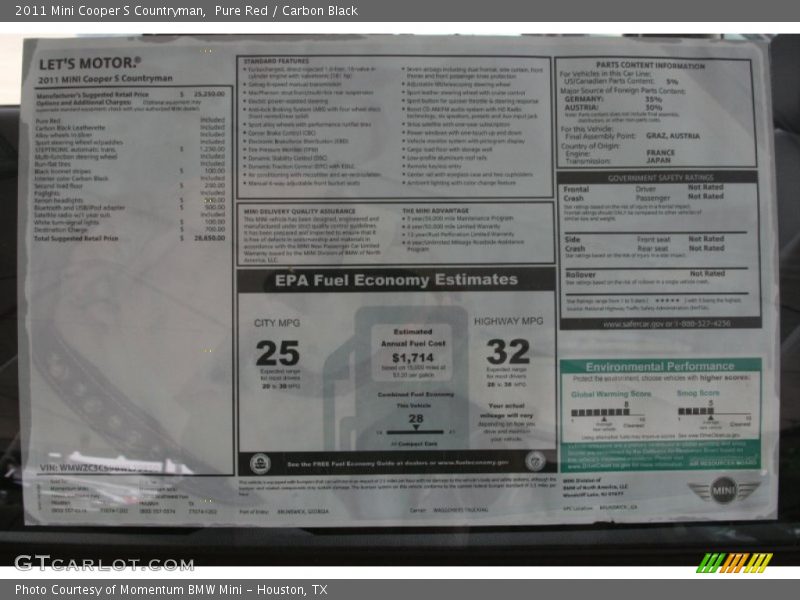  2011 Cooper S Countryman Window Sticker