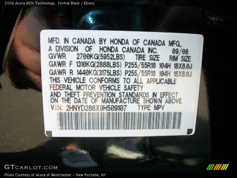 Formal Black / Ebony 2009 Acura MDX Technology