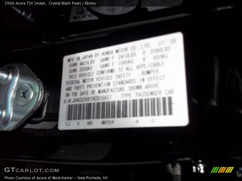 Crystal Black Pearl / Ebony 2009 Acura TSX Sedan