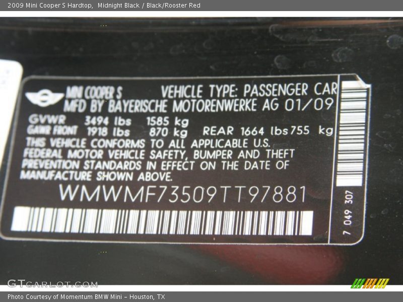 Midnight Black / Black/Rooster Red 2009 Mini Cooper S Hardtop