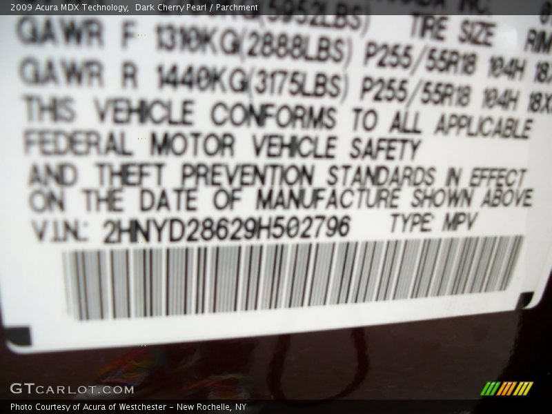 Dark Cherry Pearl / Parchment 2009 Acura MDX Technology