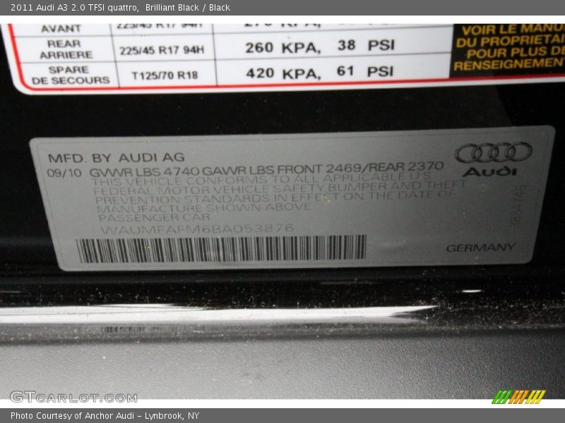 Brilliant Black / Black 2011 Audi A3 2.0 TFSI quattro