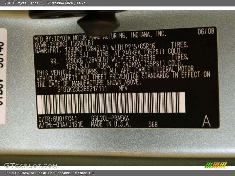 Silver Pine Mica / Fawn 2008 Toyota Sienna LE