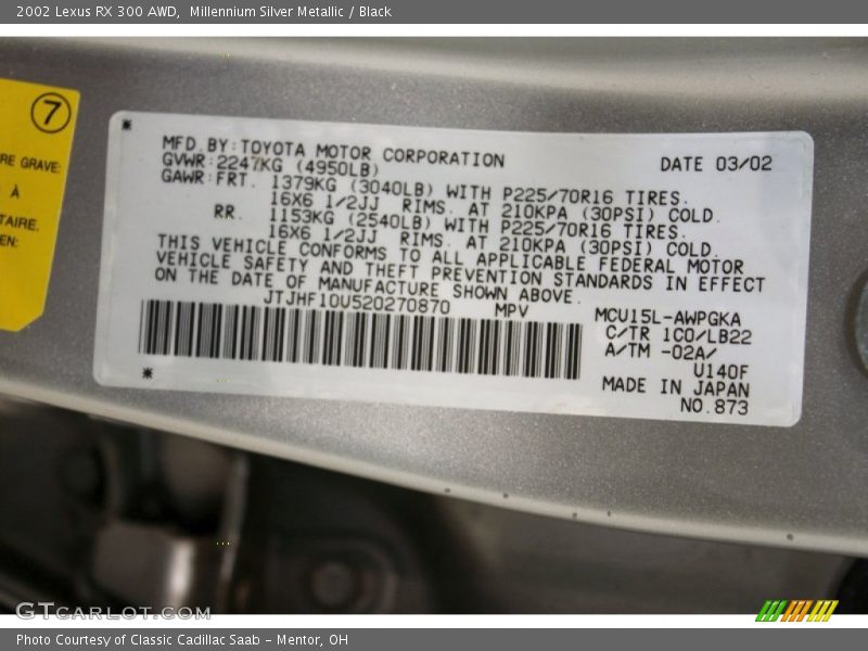 Millennium Silver Metallic / Black 2002 Lexus RX 300 AWD