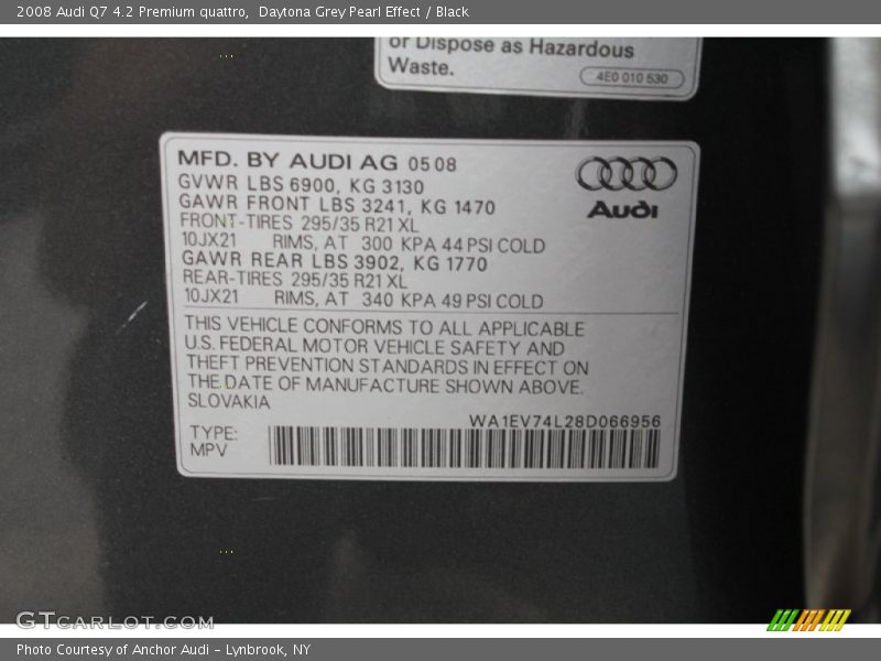 Daytona Grey Pearl Effect / Black 2008 Audi Q7 4.2 Premium quattro