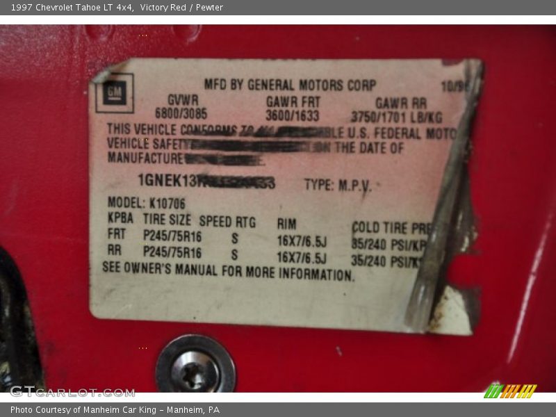 Victory Red / Pewter 1997 Chevrolet Tahoe LT 4x4