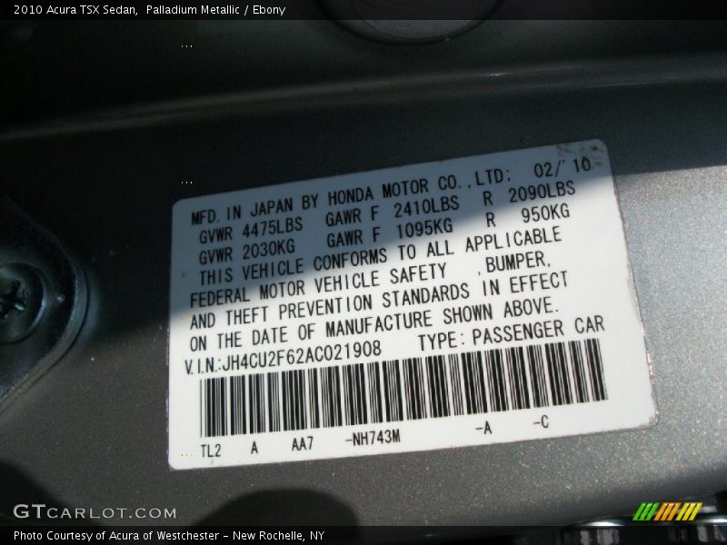 Palladium Metallic / Ebony 2010 Acura TSX Sedan