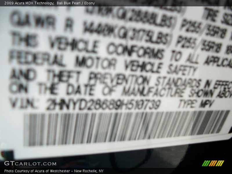 Bali Blue Pearl / Ebony 2009 Acura MDX Technology
