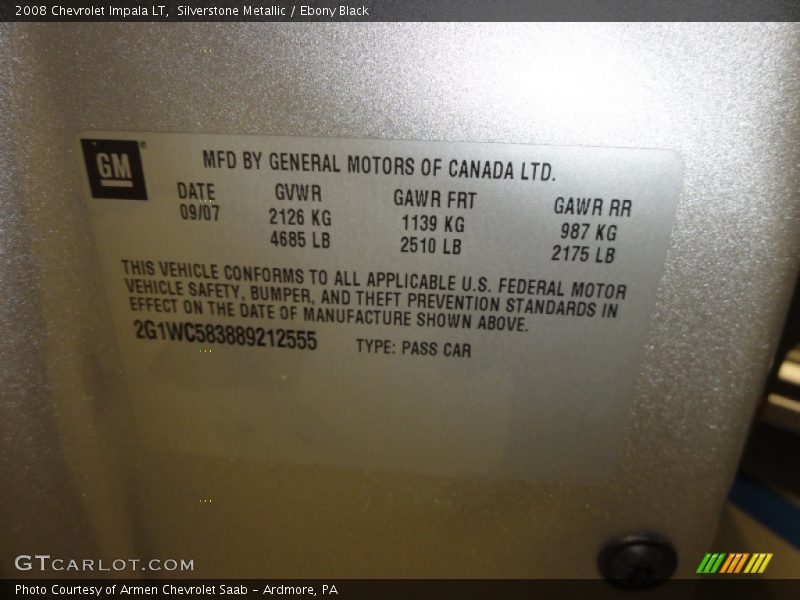 Silverstone Metallic / Ebony Black 2008 Chevrolet Impala LT