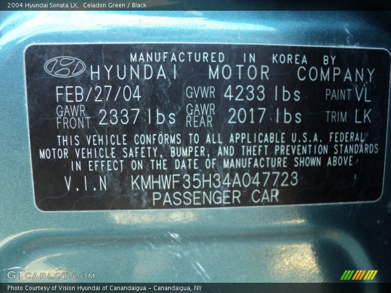 Celadon Green / Black 2004 Hyundai Sonata LX