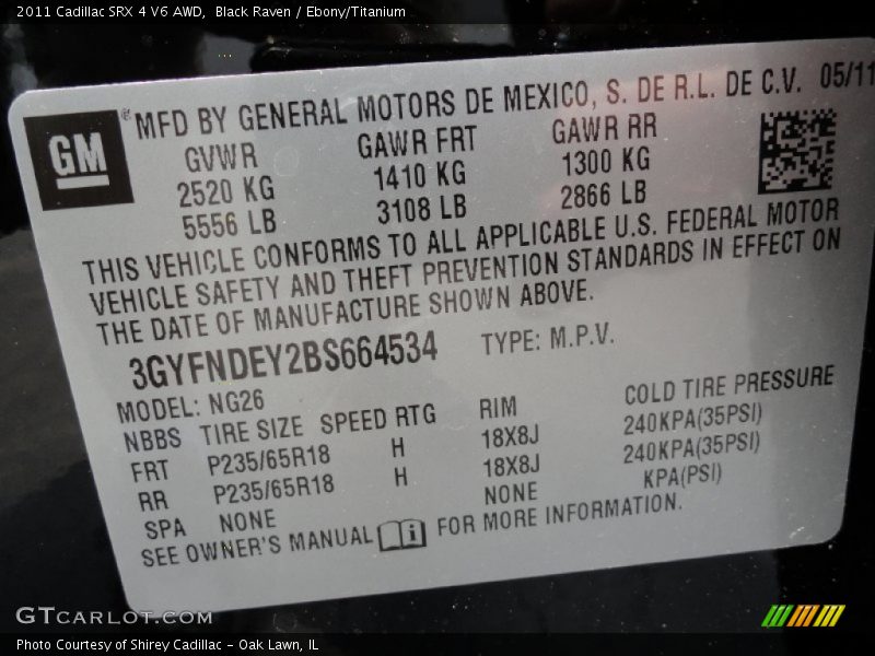 Black Raven / Ebony/Titanium 2011 Cadillac SRX 4 V6 AWD