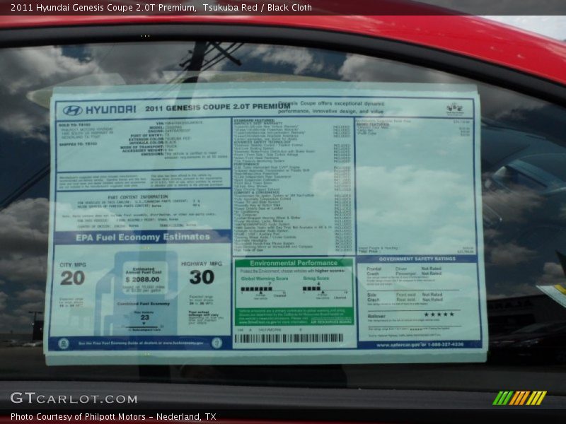  2011 Genesis Coupe 2.0T Premium Window Sticker