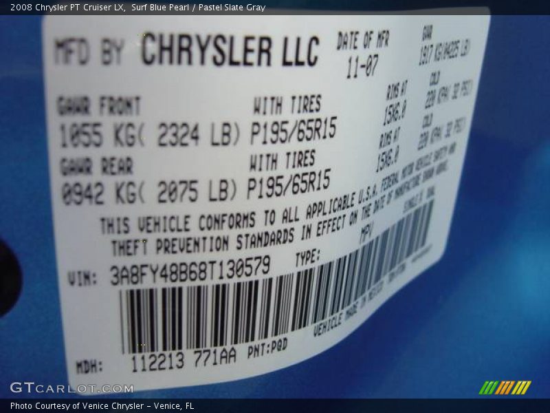 Surf Blue Pearl / Pastel Slate Gray 2008 Chrysler PT Cruiser LX