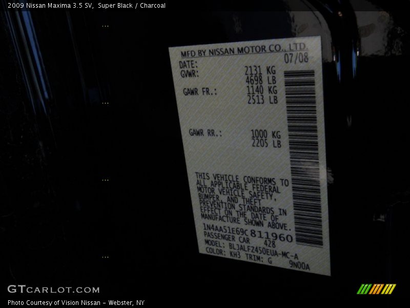 Super Black / Charcoal 2009 Nissan Maxima 3.5 SV