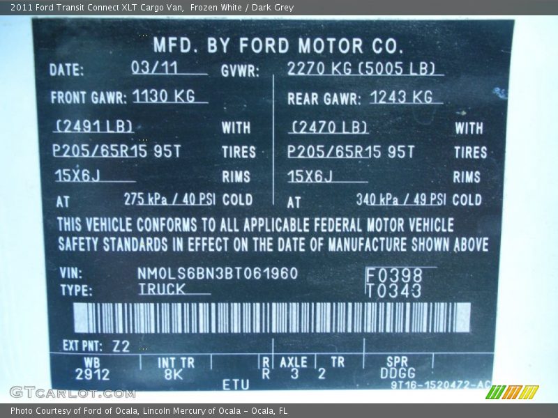 Frozen White / Dark Grey 2011 Ford Transit Connect XLT Cargo Van