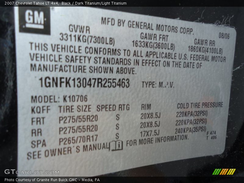 Black / Dark Titanium/Light Titanium 2007 Chevrolet Tahoe LT 4x4