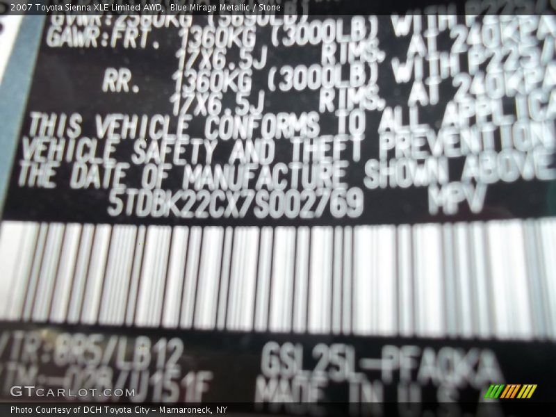 Blue Mirage Metallic / Stone 2007 Toyota Sienna XLE Limited AWD