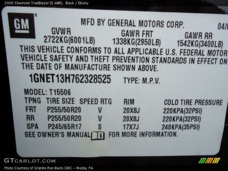 Black / Ebony 2006 Chevrolet TrailBlazer SS AWD