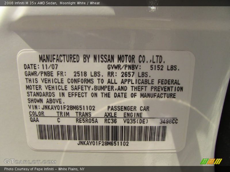 Moonlight White / Wheat 2008 Infiniti M 35x AWD Sedan