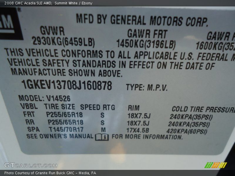 Summit White / Ebony 2008 GMC Acadia SLE AWD