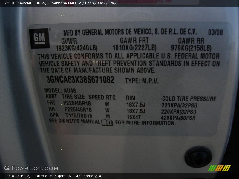 Silverstone Metallic / Ebony Black/Gray 2008 Chevrolet HHR SS
