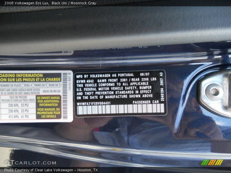 Info Tag of 2008 Eos Lux