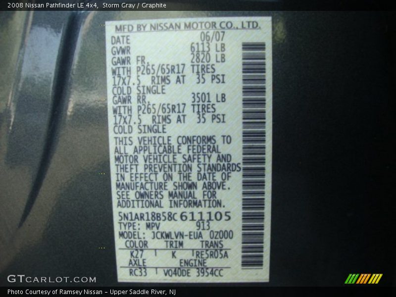 Storm Gray / Graphite 2008 Nissan Pathfinder LE 4x4