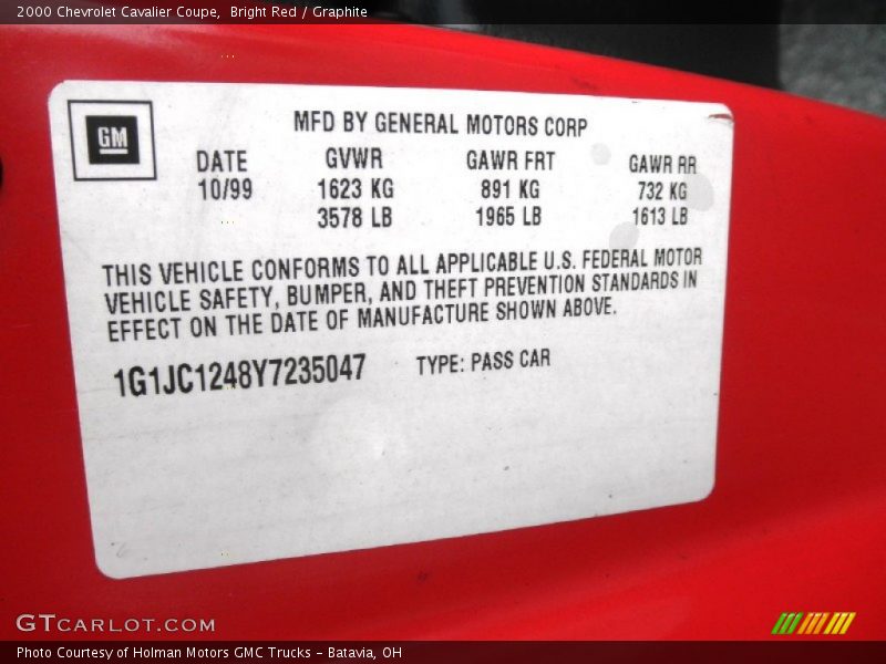 Bright Red / Graphite 2000 Chevrolet Cavalier Coupe