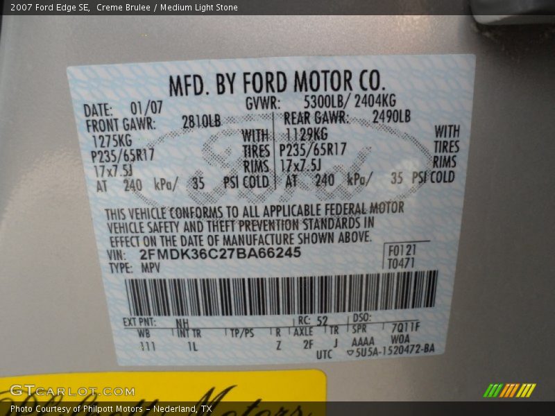 Creme Brulee / Medium Light Stone 2007 Ford Edge SE