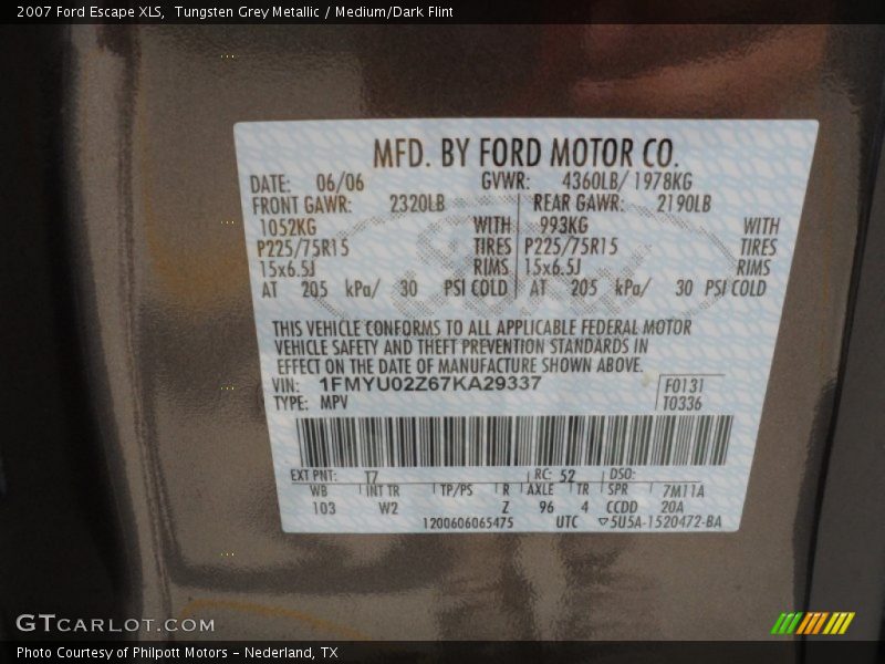 Tungsten Grey Metallic / Medium/Dark Flint 2007 Ford Escape XLS