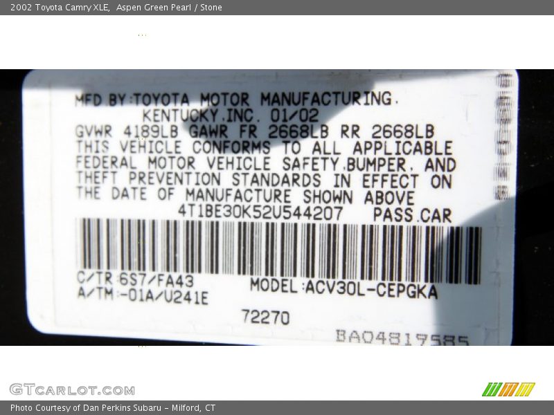 Aspen Green Pearl / Stone 2002 Toyota Camry XLE