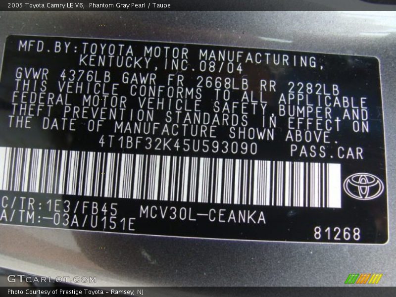 Phantom Gray Pearl / Taupe 2005 Toyota Camry LE V6